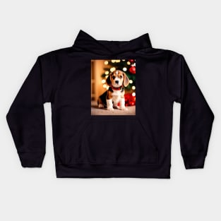 Beagle Puppy by Christmas Tree Kids Hoodie